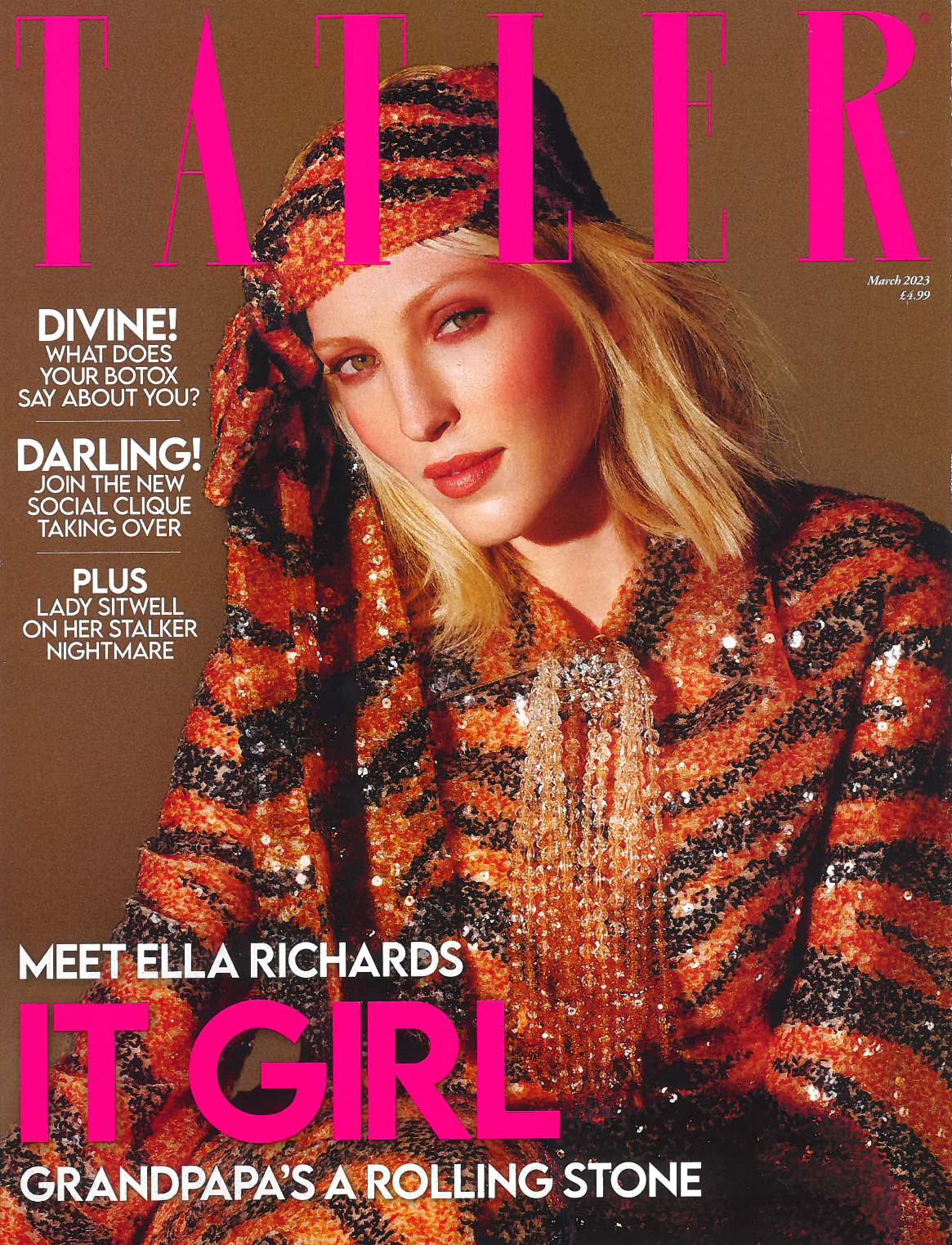 Margot Fox Jewellery Featured In TATLER MAGAZINE with Sarpe Zambian Emerald & Sapphire Gold Snake Ring