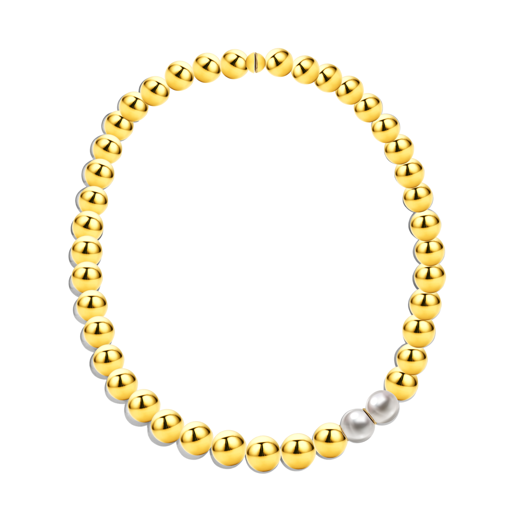 Modern Edge Akoya Pearl Gold Bead Necklace