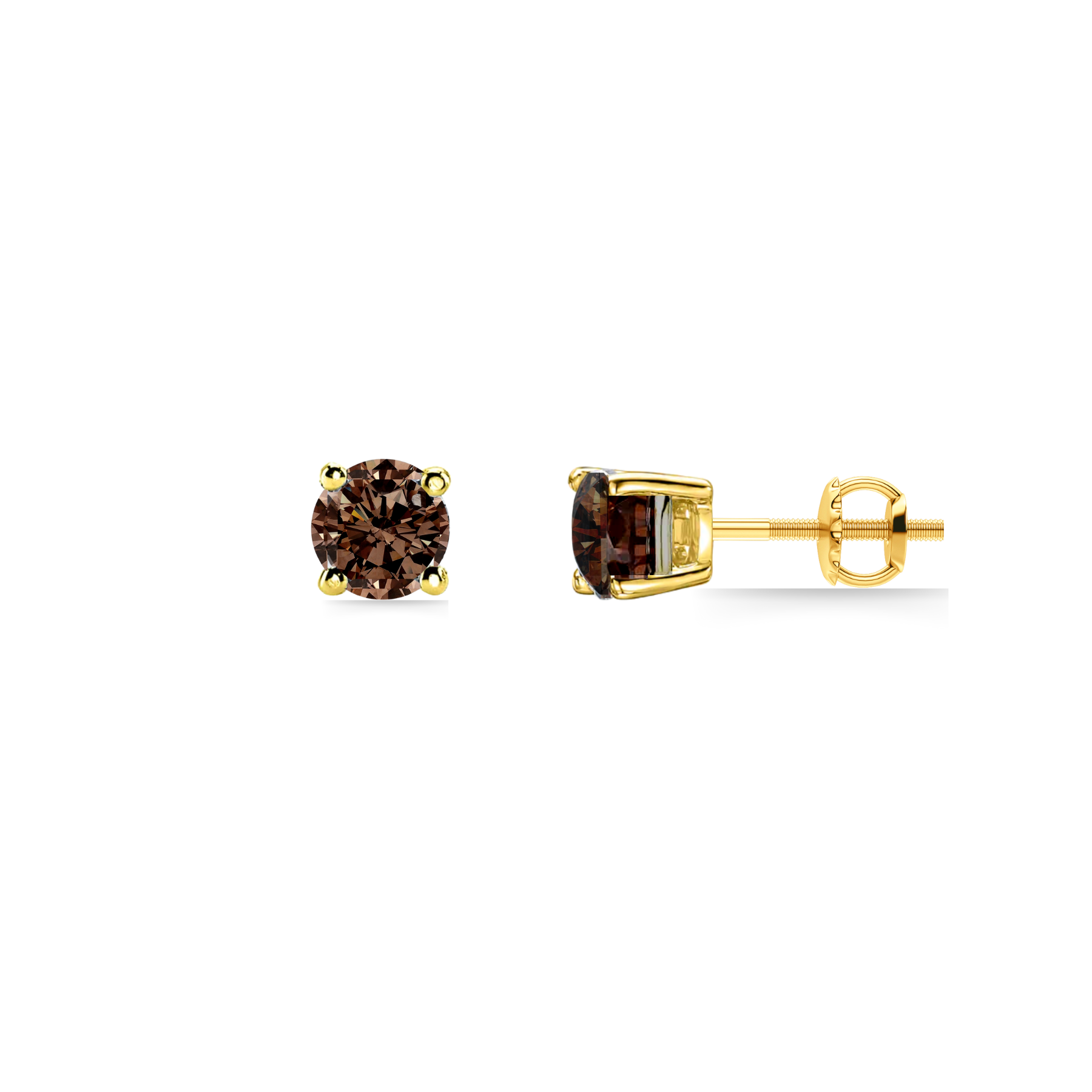 Forever Classic 1ct Brown Diamond Solitaire Gold Stud Earrings