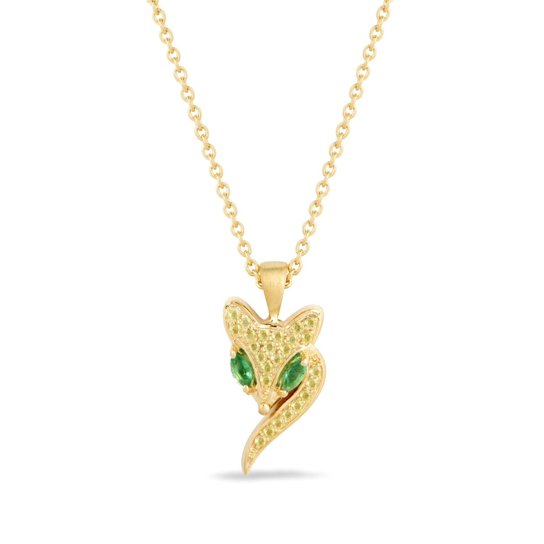 Vulpes Yellow Sapphire & Zambian Emerald Fox Pendant Necklace Margot Fox