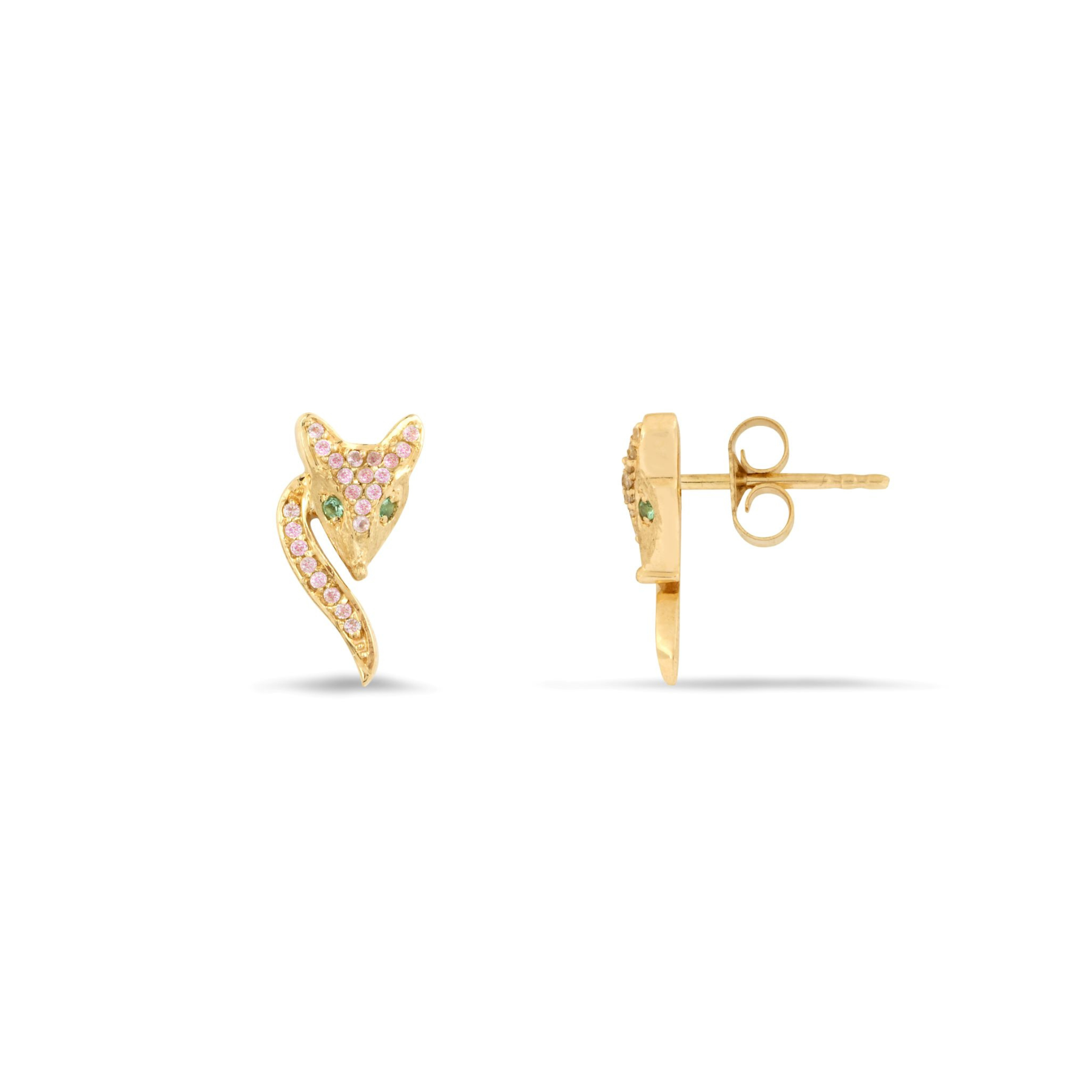 Vulpes Pink Sapphire & Zambian Emerald Fox Stud Earrings