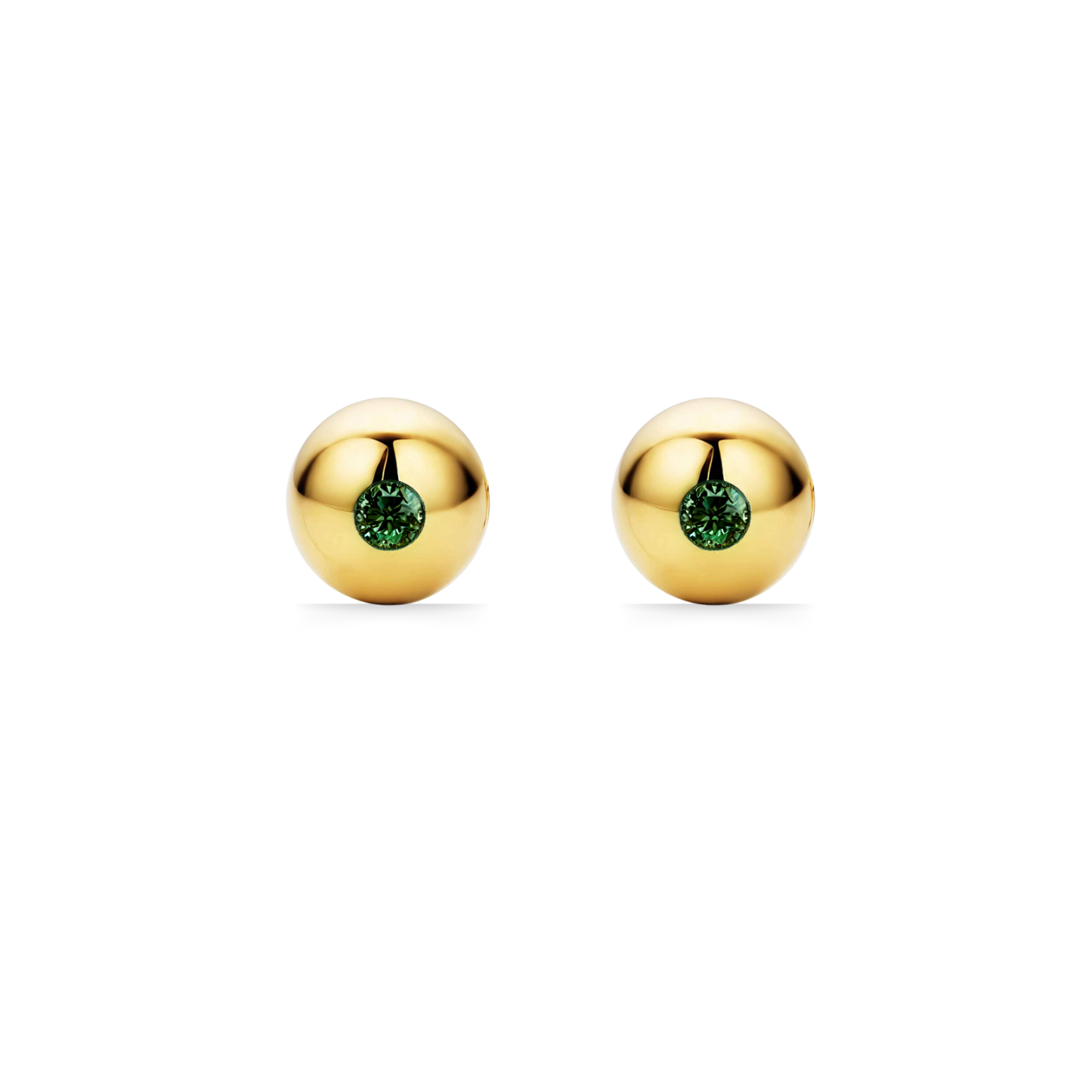 Modern Edge Green Tourmaline 18ct Gold Ball Stud Earrings