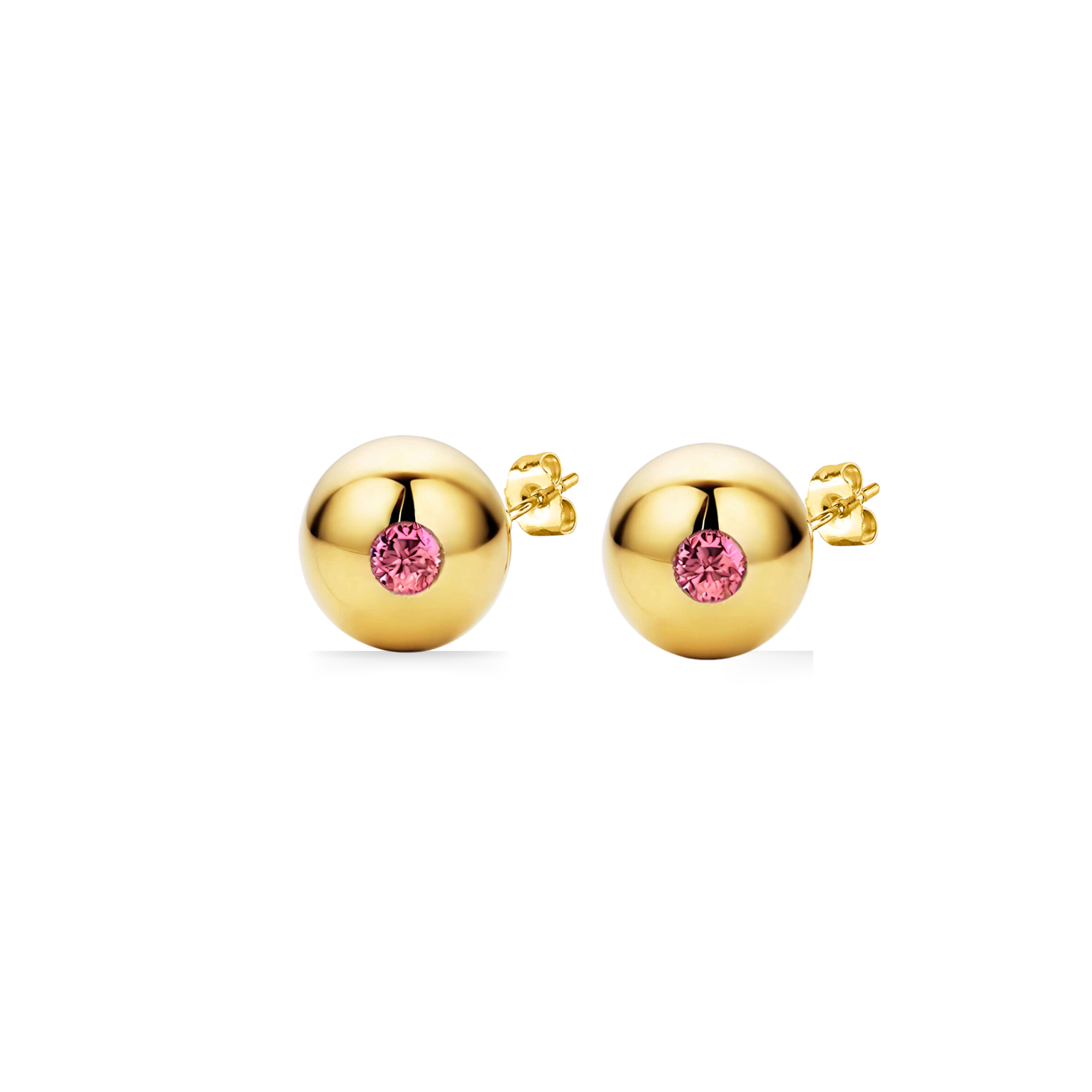 Modern Edge Pink Tourmaline Ball Stud Earrings