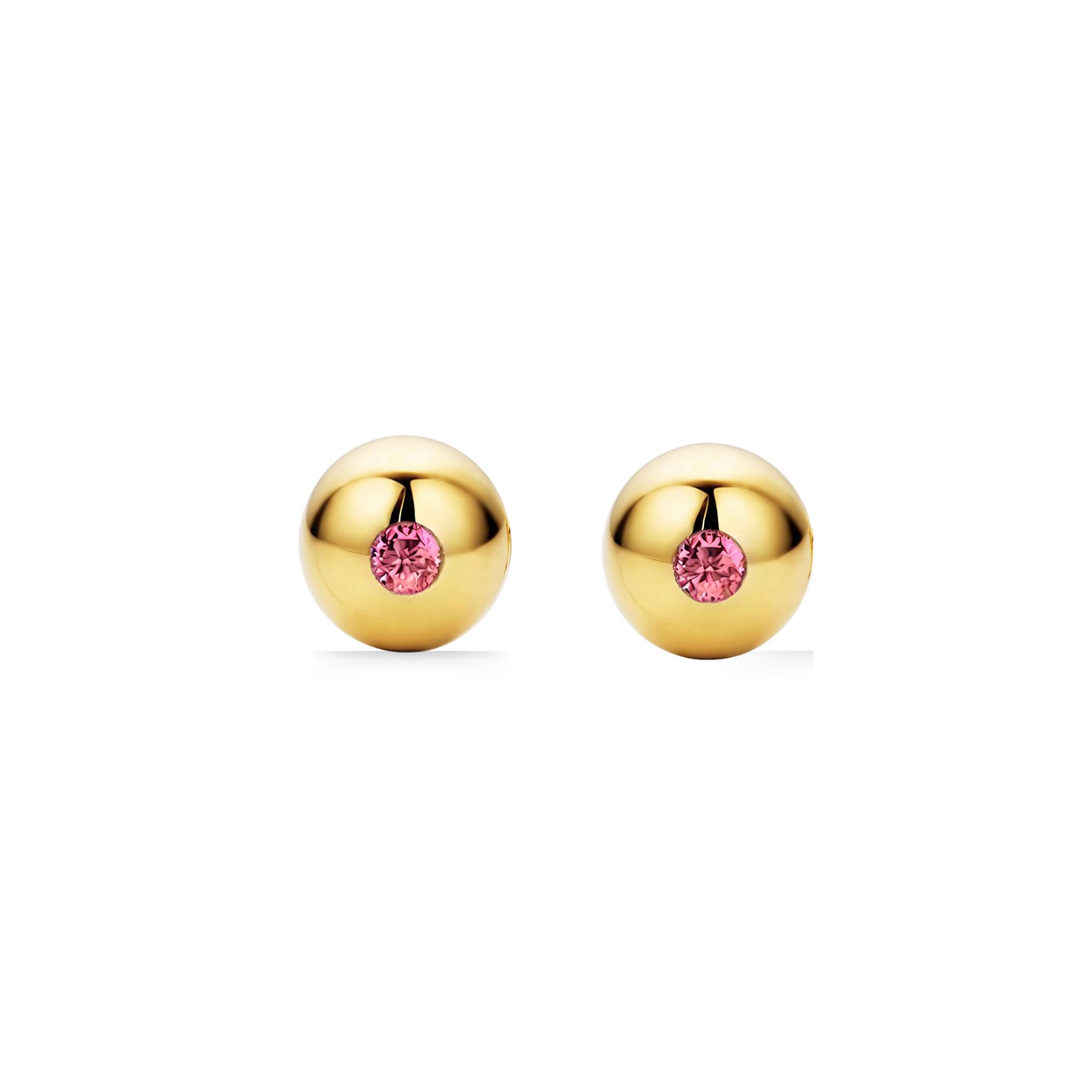 Modern Edge Pink Tourmaline 18ct Gold Ball Stud Earrings