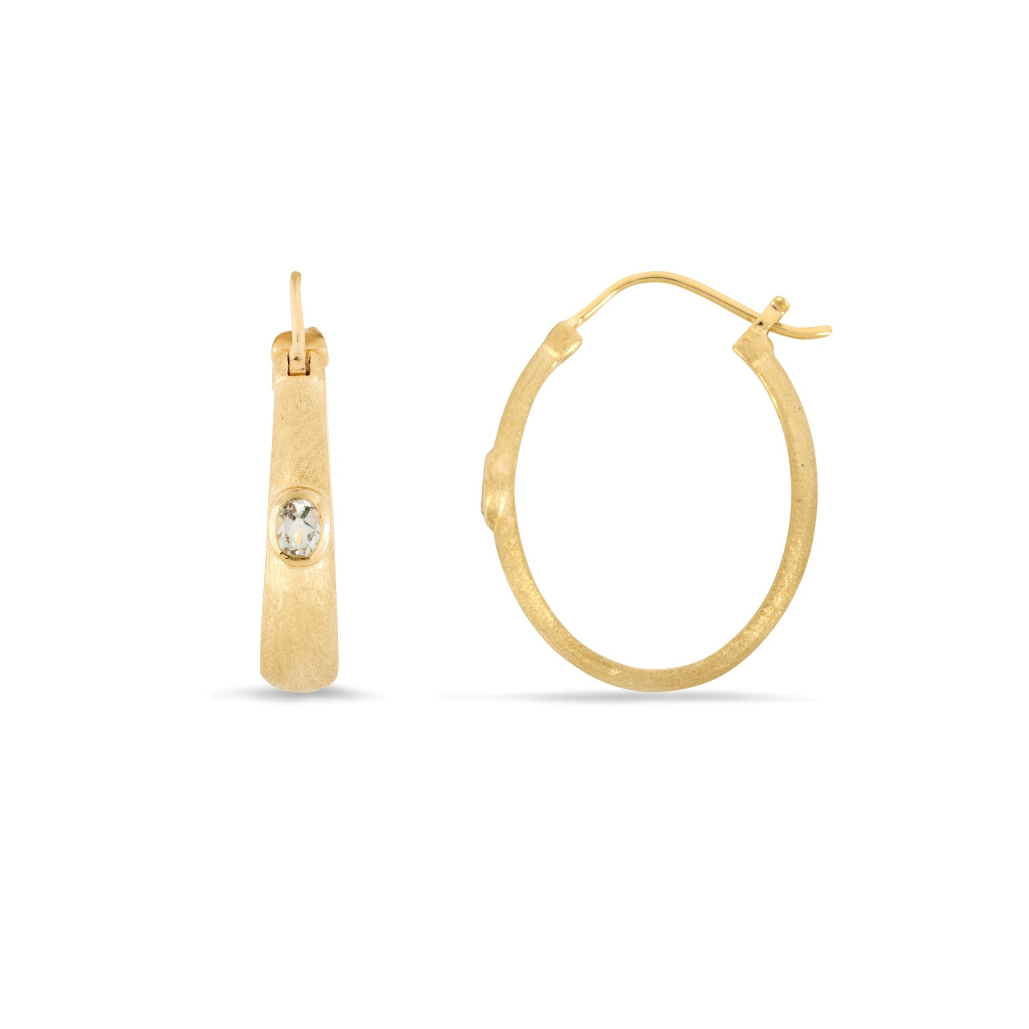 Modern Edge White Topaz Oval Hoop Earrings