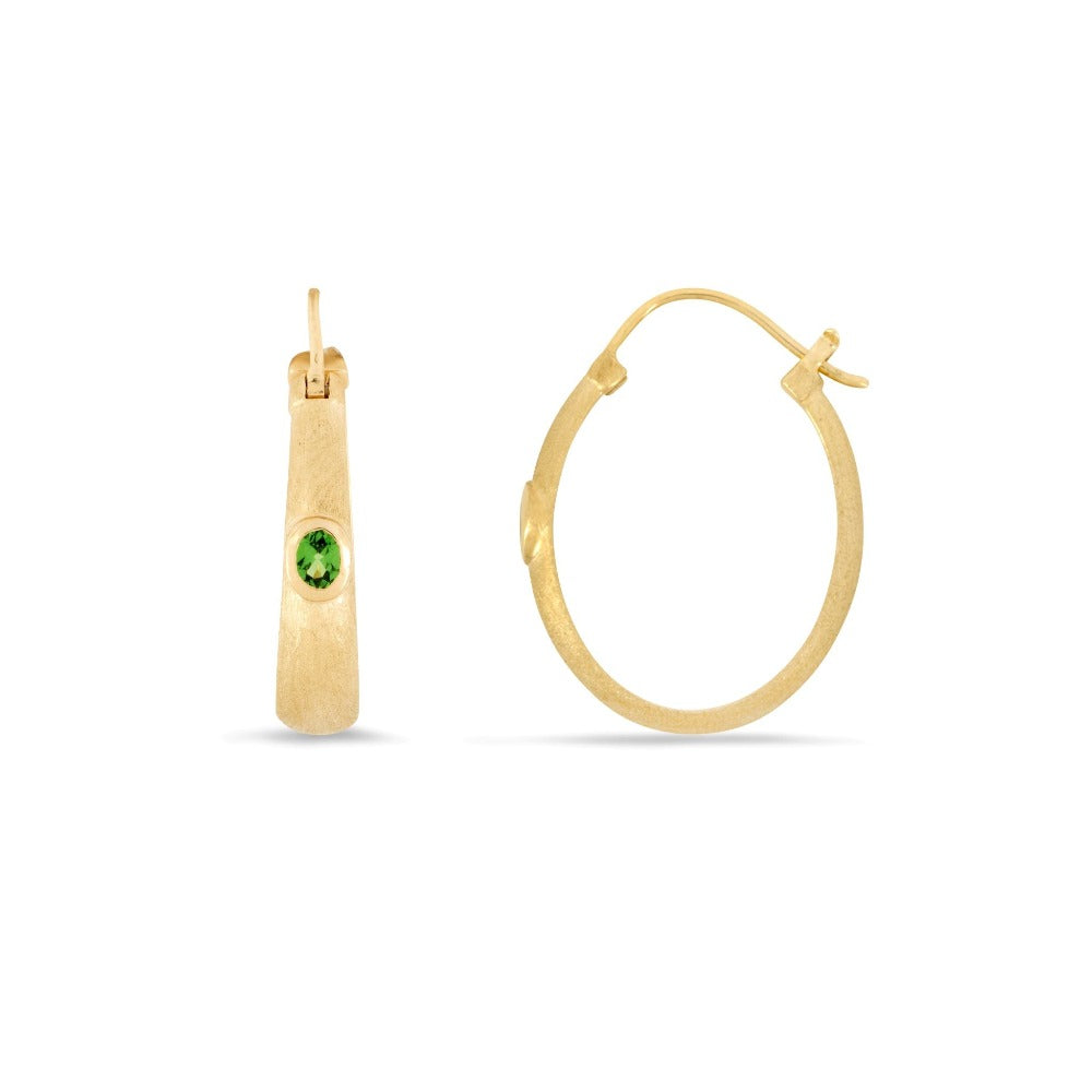 Margot Fox Jewellery | Modern Edge Tsavorite Oval Hoop Earrings In 10ct Matte Solid Gold