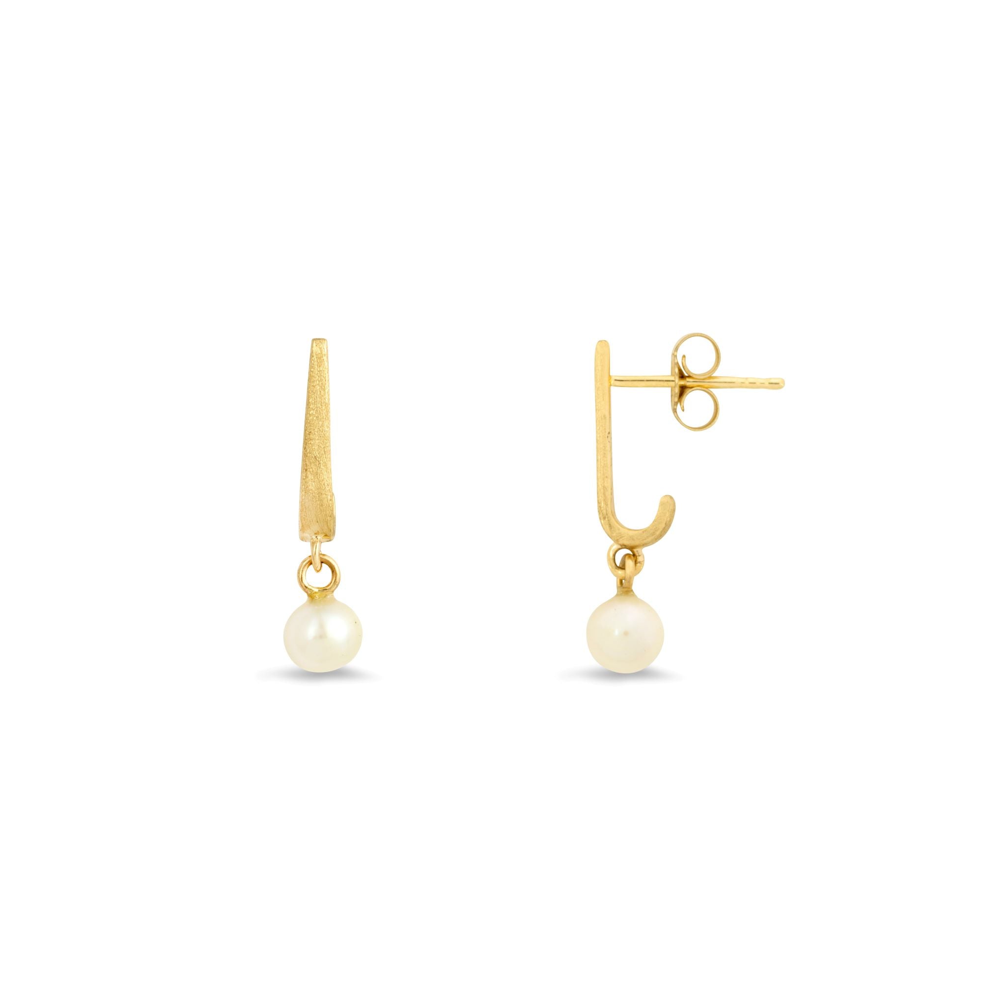 Modern Edge Pearl Drop Stud Earrings