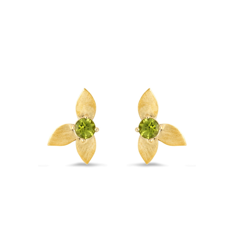 Margot Fox | Demeter's Grace Peridot Floral Stud Earrings In 10ct Matte Gold