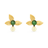 Demeter's Grace Black Diamond, Zambian Emerald & Pearl  18ct Gold Floral Earrings Margot Fox
