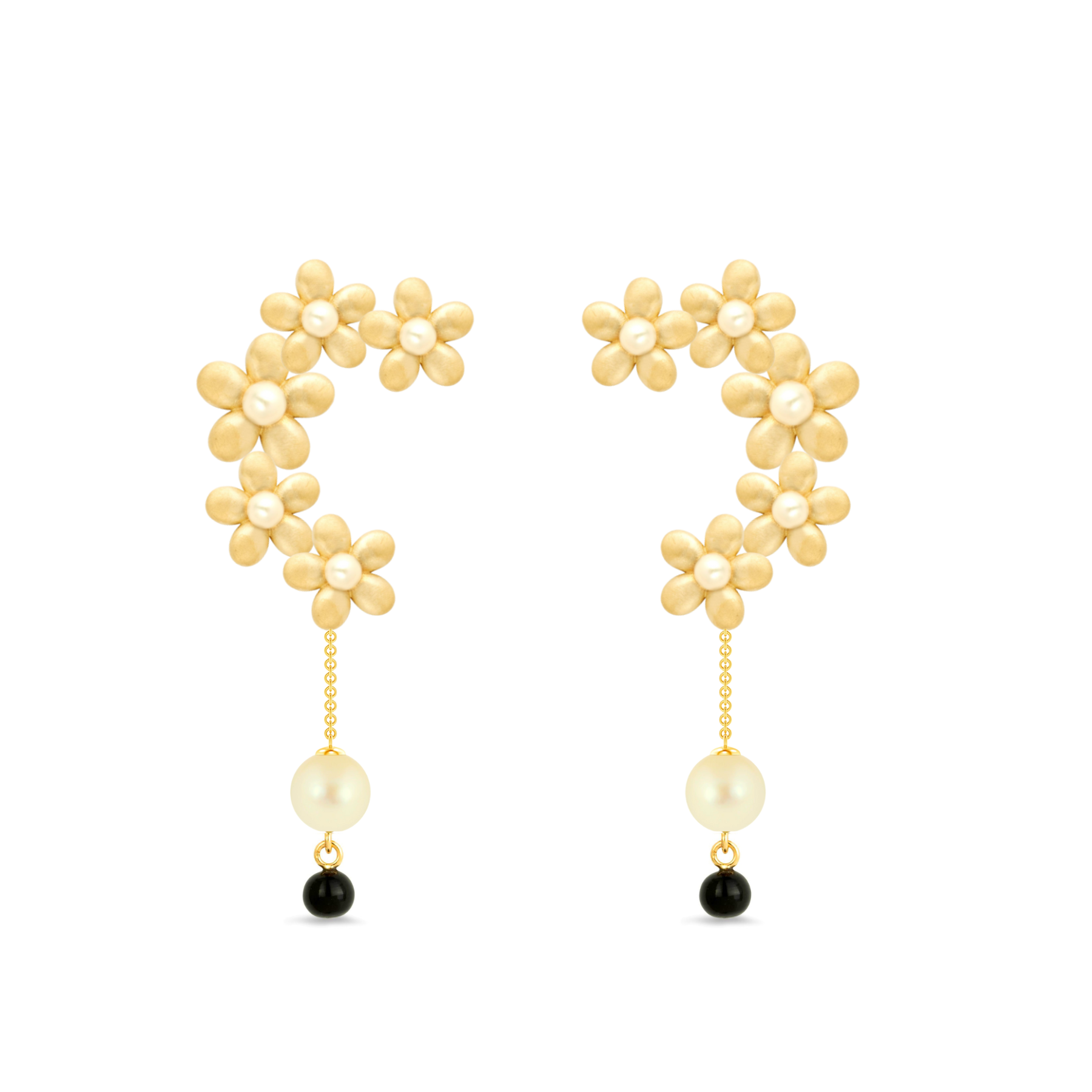 Demeter's Serenity Pearl & Onyx Daisy Cocktail Drop Earrings