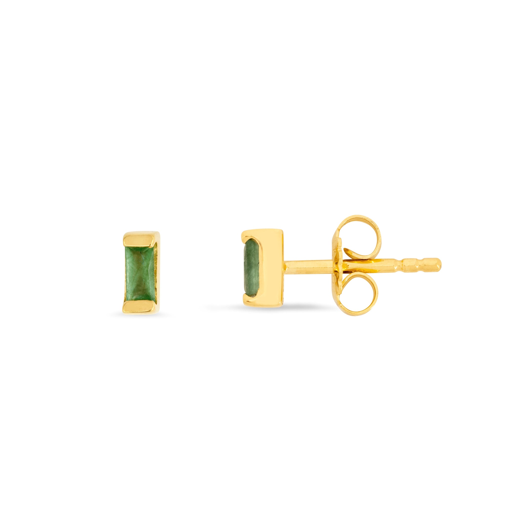 Unisex Petite Baguette Sakota Emerald VM Stud Earrings