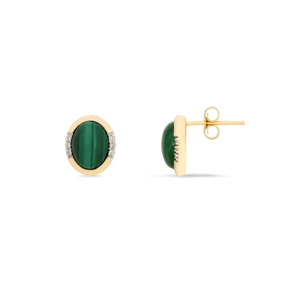 Forever Classic Malachite & Diamonds Oval Stud Earrings