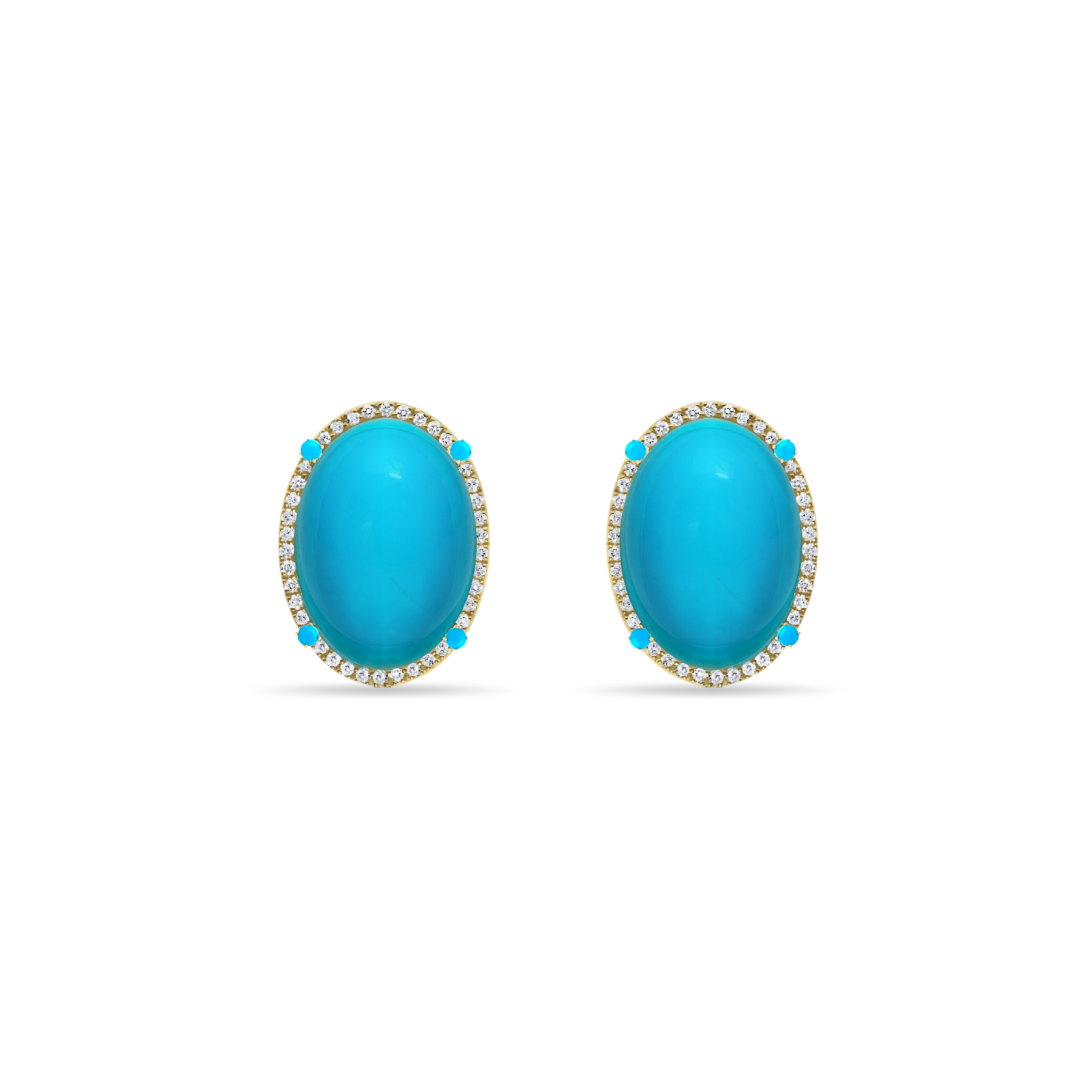 Forever Classic Turquoise & Diamonds 18ct Gold Oval Stud Earrings