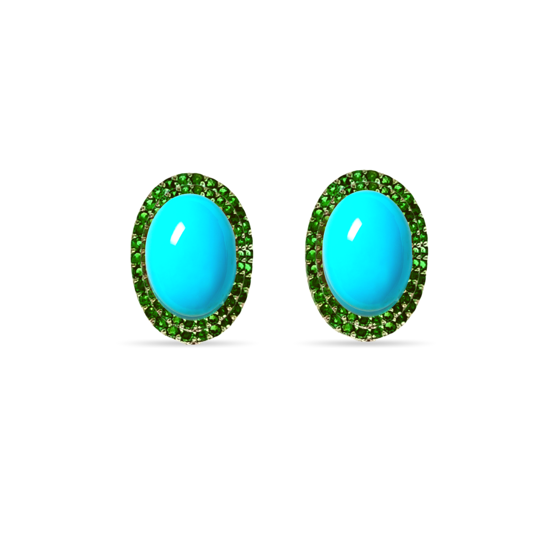 Margoret Chrome Diopside & Turquoise 18ct Gold Oval Stud Earrings Retro Glam Margot Fox
