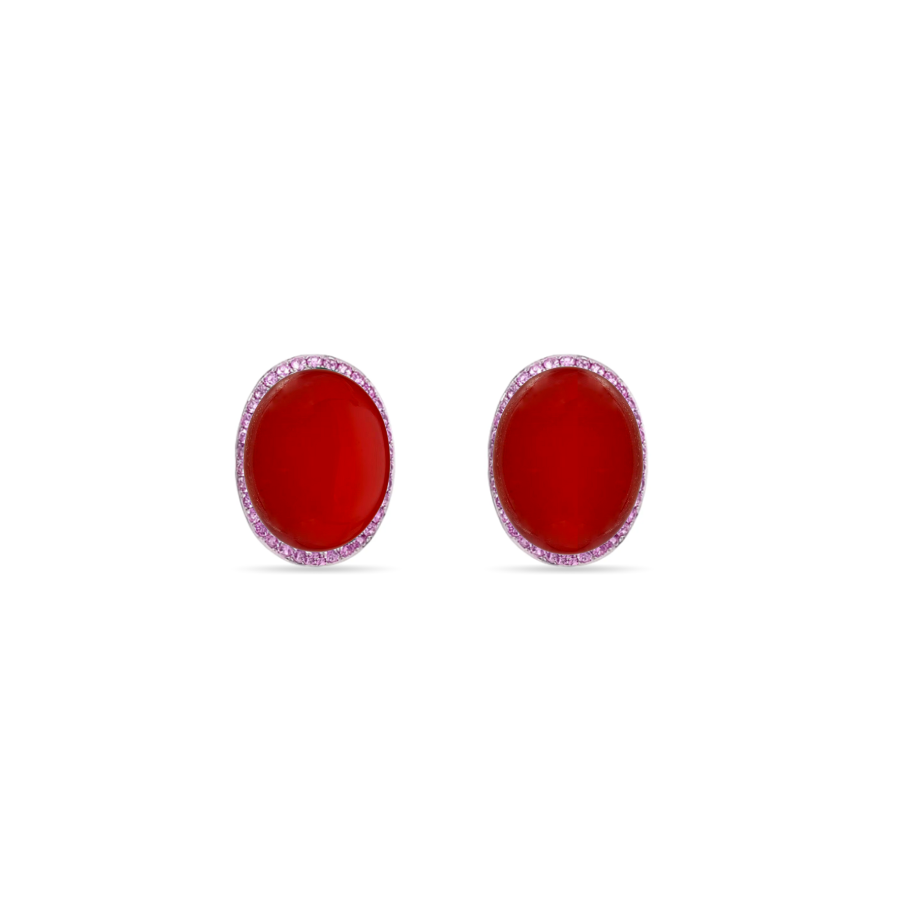 Forever Classic Pink Sapphire & Carnelian Oval Stud Earrings