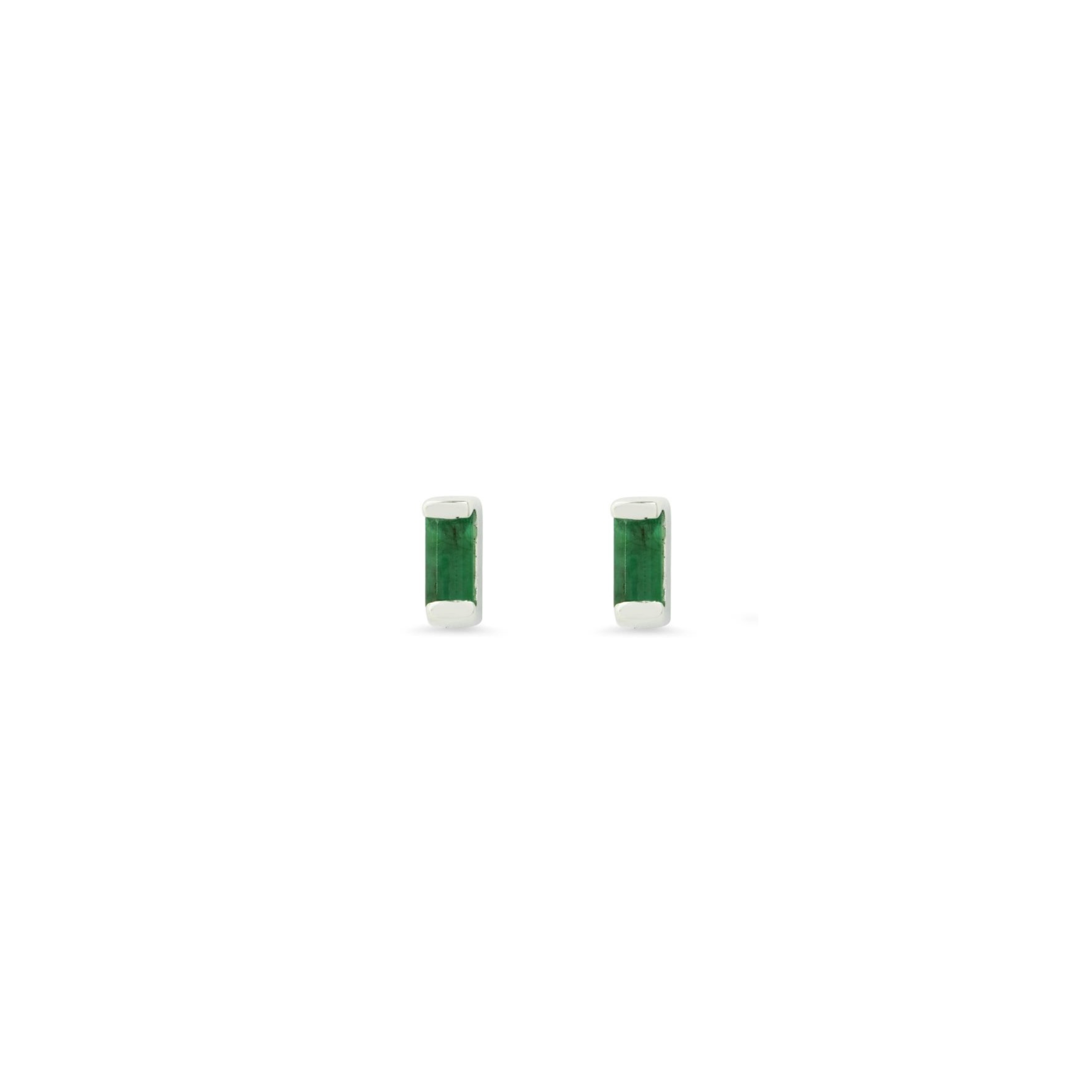 Unisex Petite Baguette Sakota Emerald Stud Earrings