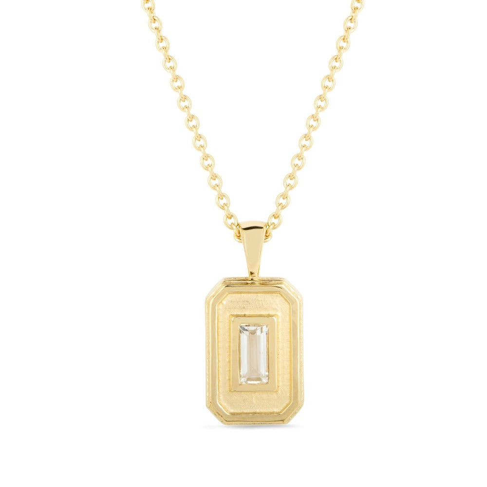 Margot Fox Jewellery | CEO's Deco Baguette Clear Topaz Pendant Necklace In Gold Plated Silver