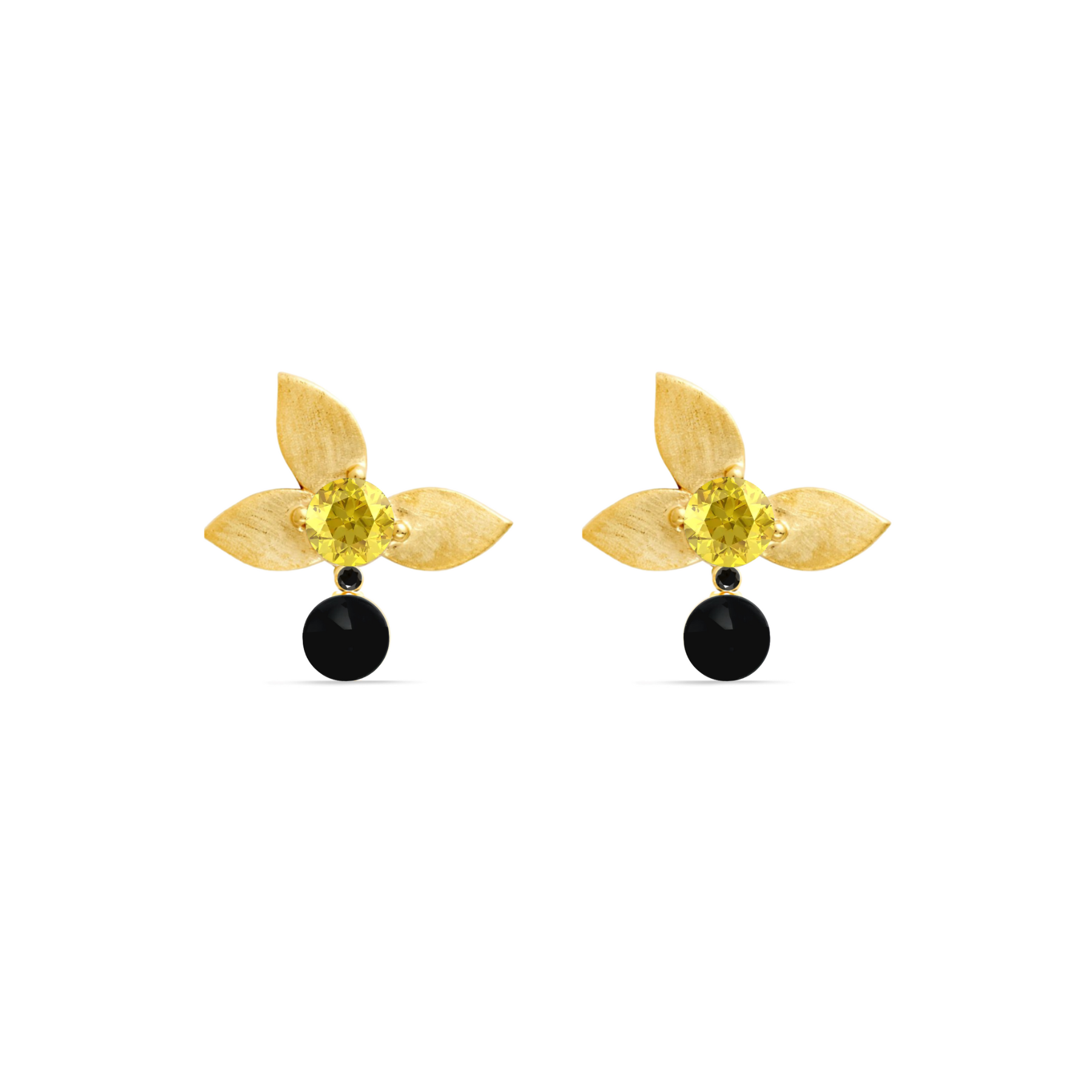 Demeter's Grace Black Diamond, Yellow Sapphire & Onyx Floral Earrings