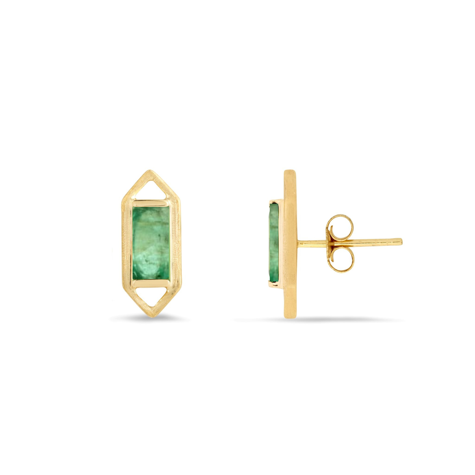 Modern Edge Baguette Zambian Emerald Geometric Stud Earrings