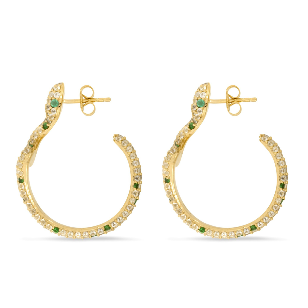 Sarpe Zambian Emerald, White Sapphire & Tsavorite Snake Hoop Earrings