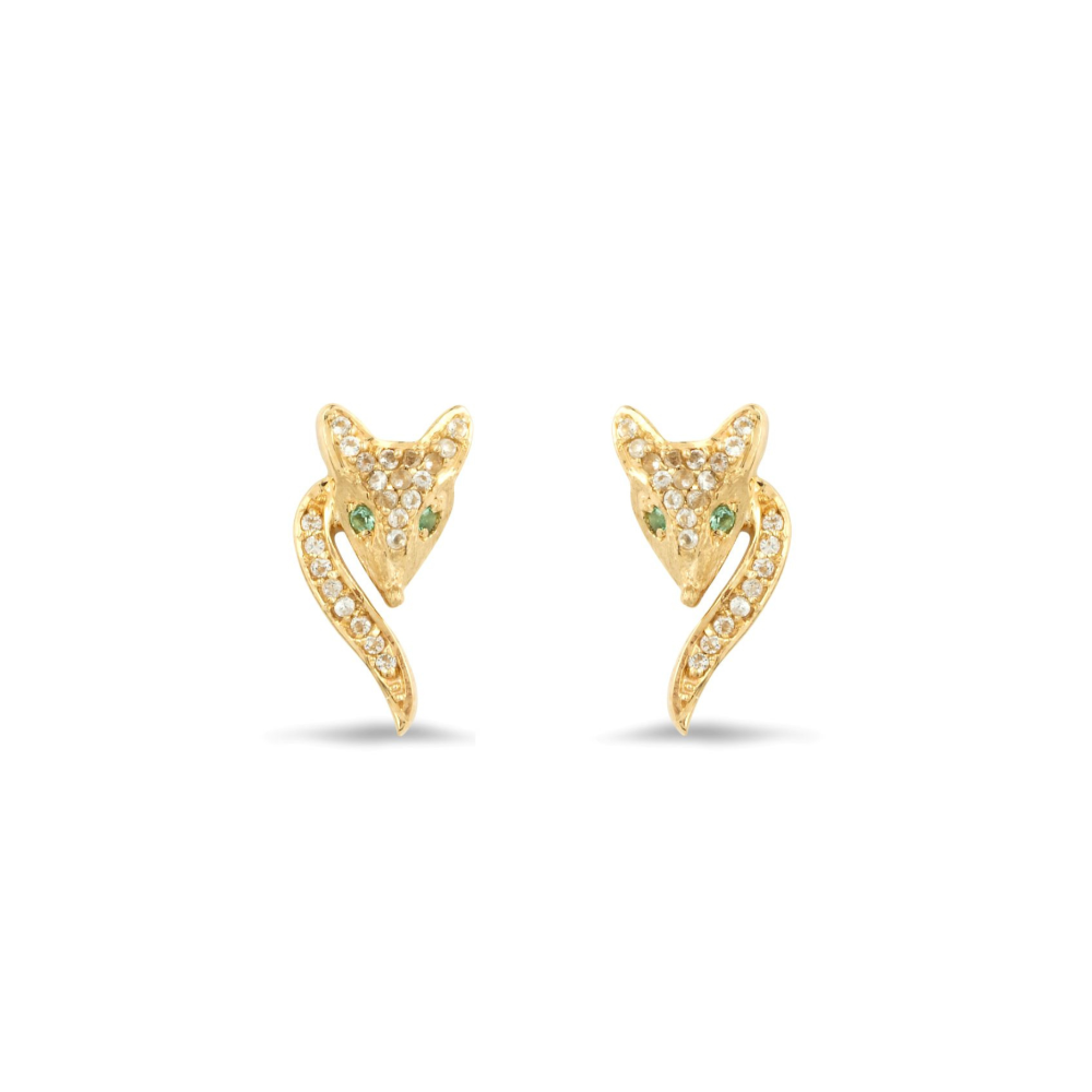 Margot Fox Jewellery | Vulpes Zambian Emerald & Topaz Fox Glam Gold Stud Earrings