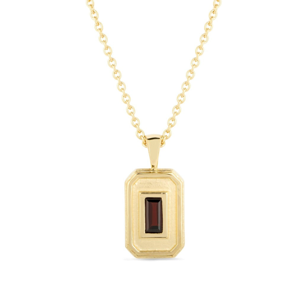 Margot Fox Jewellery | CEO's Deco Baguette Garnet Pendant Necklace In Gold Plated Silver