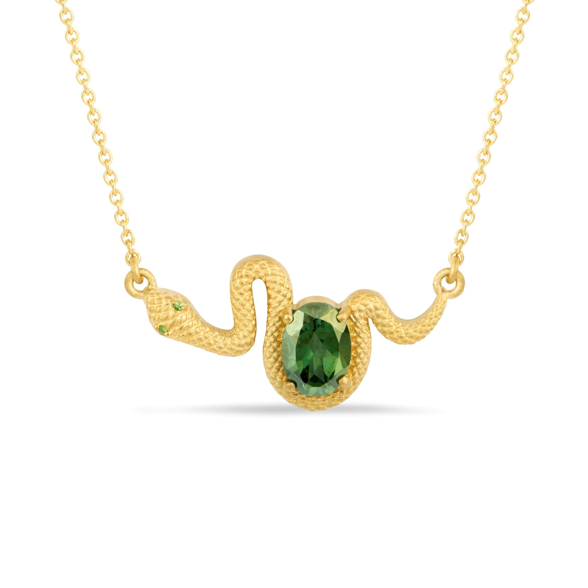 Sarpe Zambian Emerald & Green Topaz Winding Snake Necklace