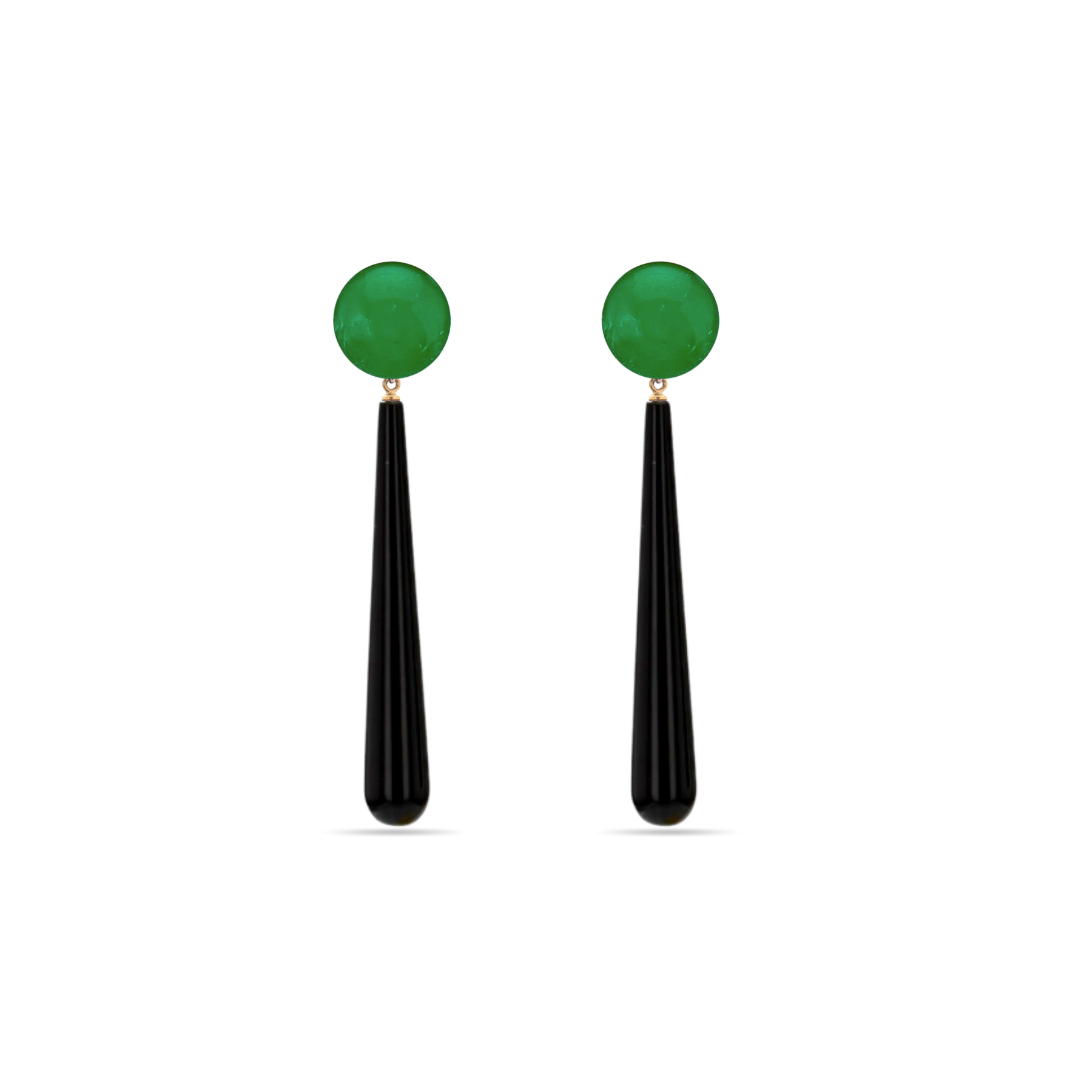 Margoret Green Jade & Onyx Gold Drop Earrings