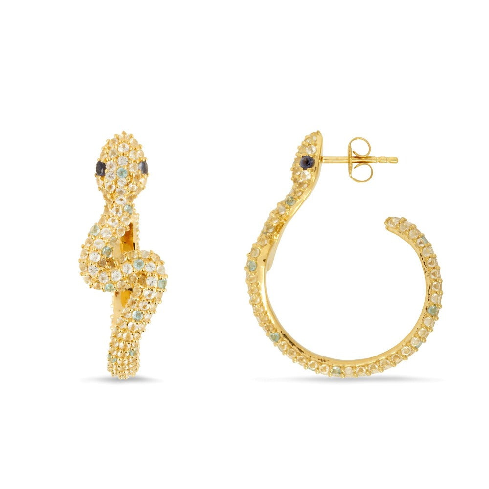 Margot Fox Jewellery | Sarpe White Topaz & Iolite Winding Snake Hoop Earrings