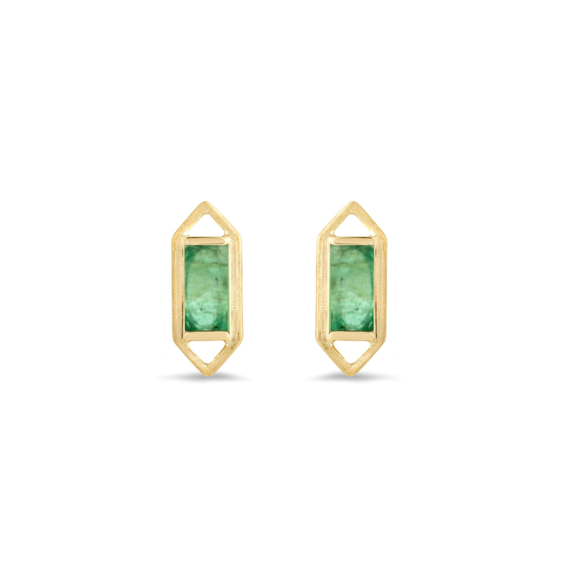 Modern Edge Baguette Zambian Emerald Geometric Stud Earrings