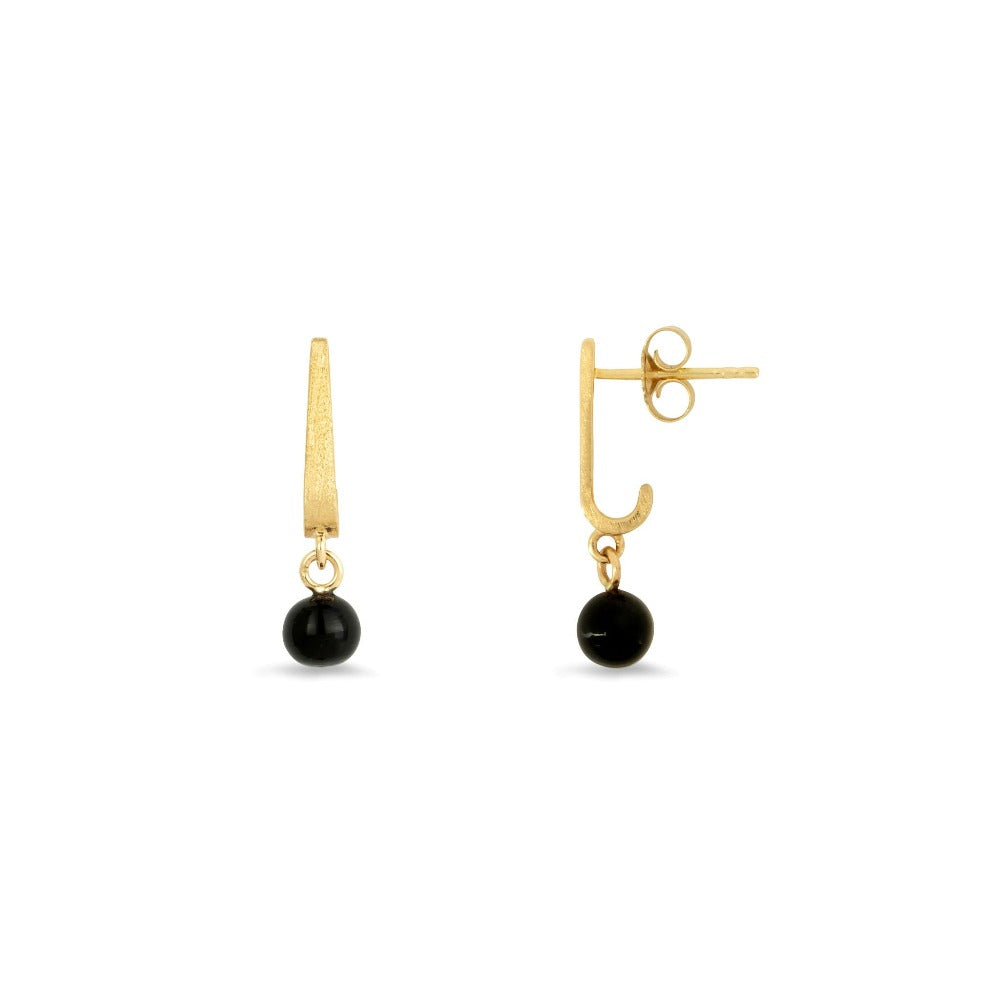 Modern Edge Onyx Gold Drop Stud Earrings