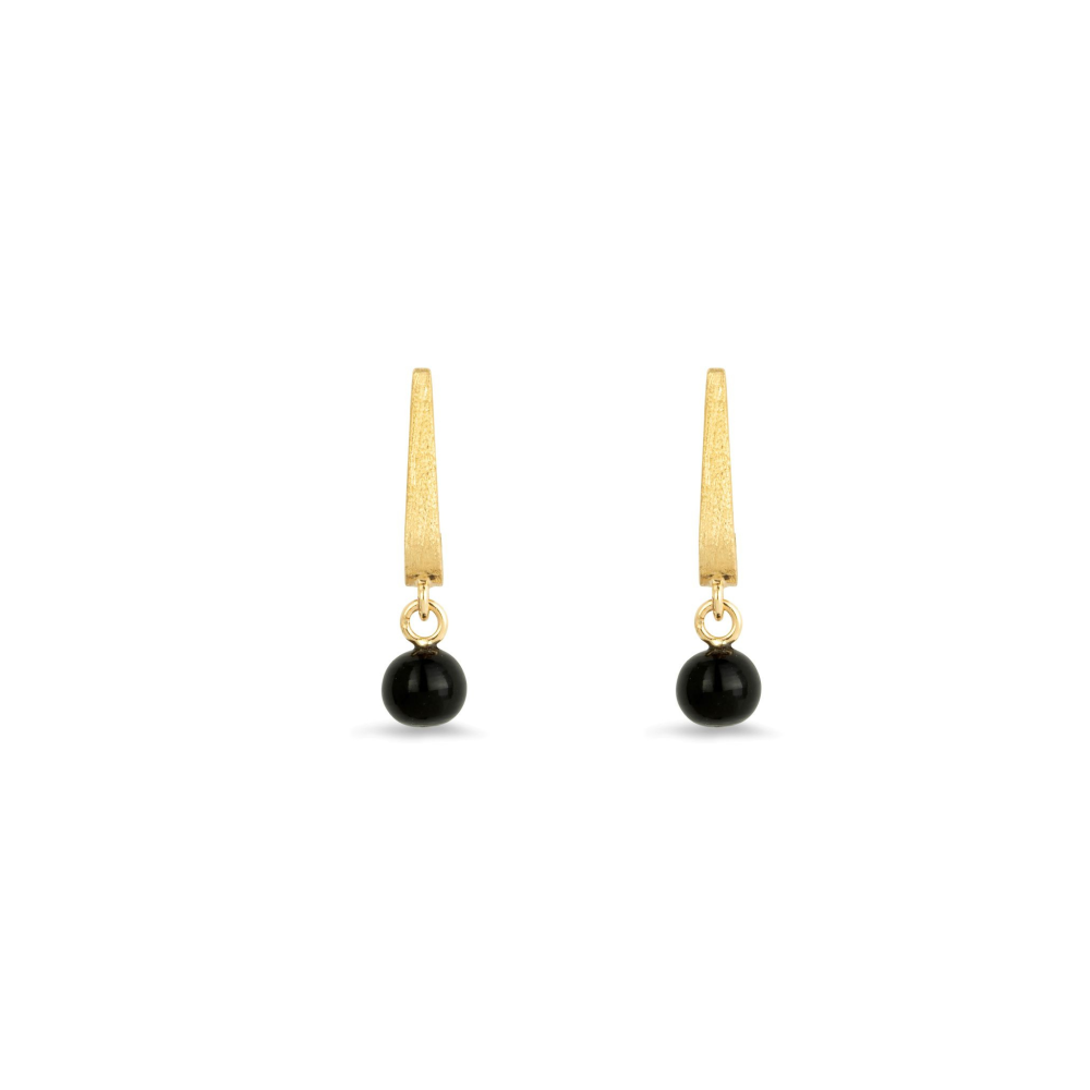 Modern Edge Onyx Gold Drop Stud Earrings