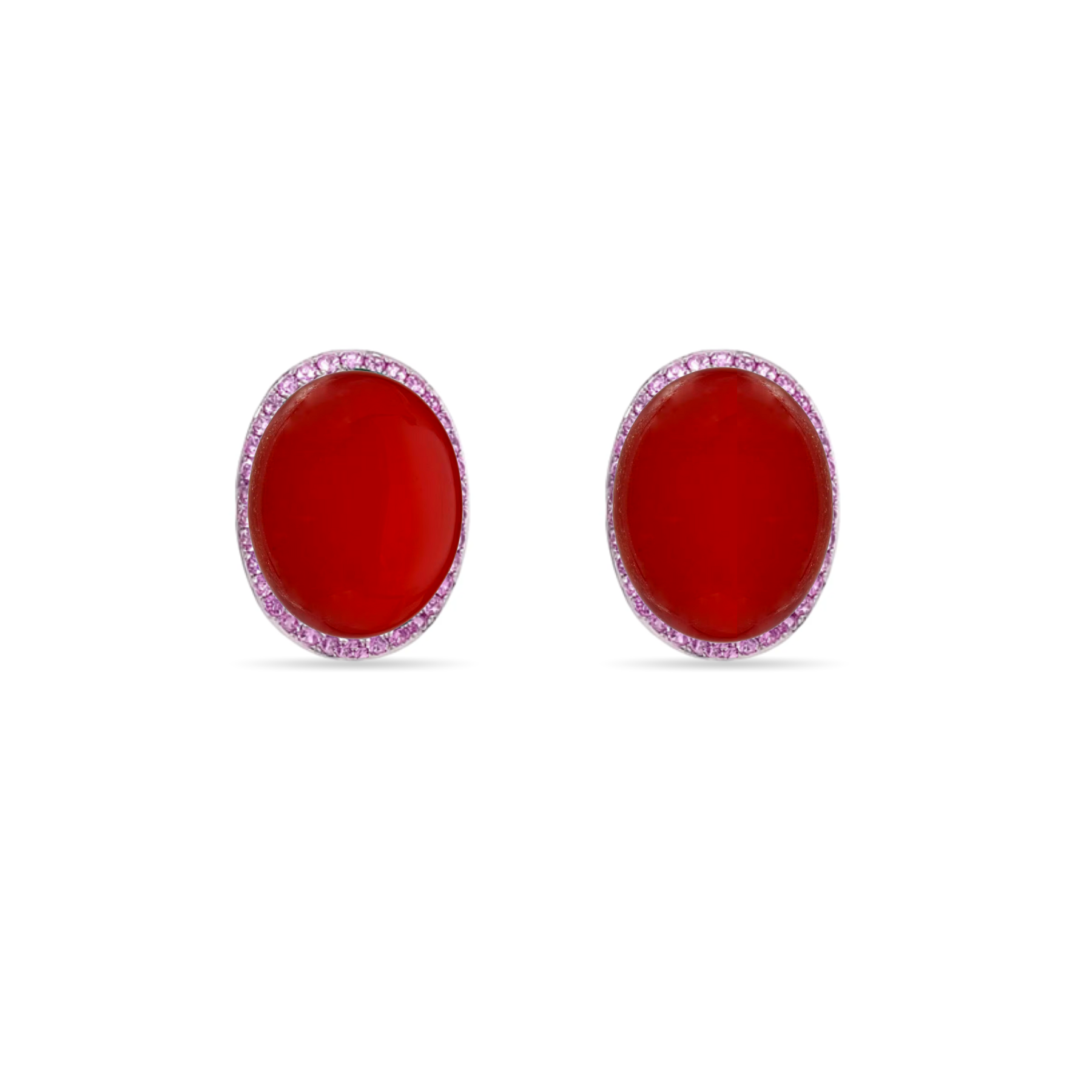 Forever Classic Pink Sapphire & Red Carnelian 18ct White Gold Oval Stud Earrings