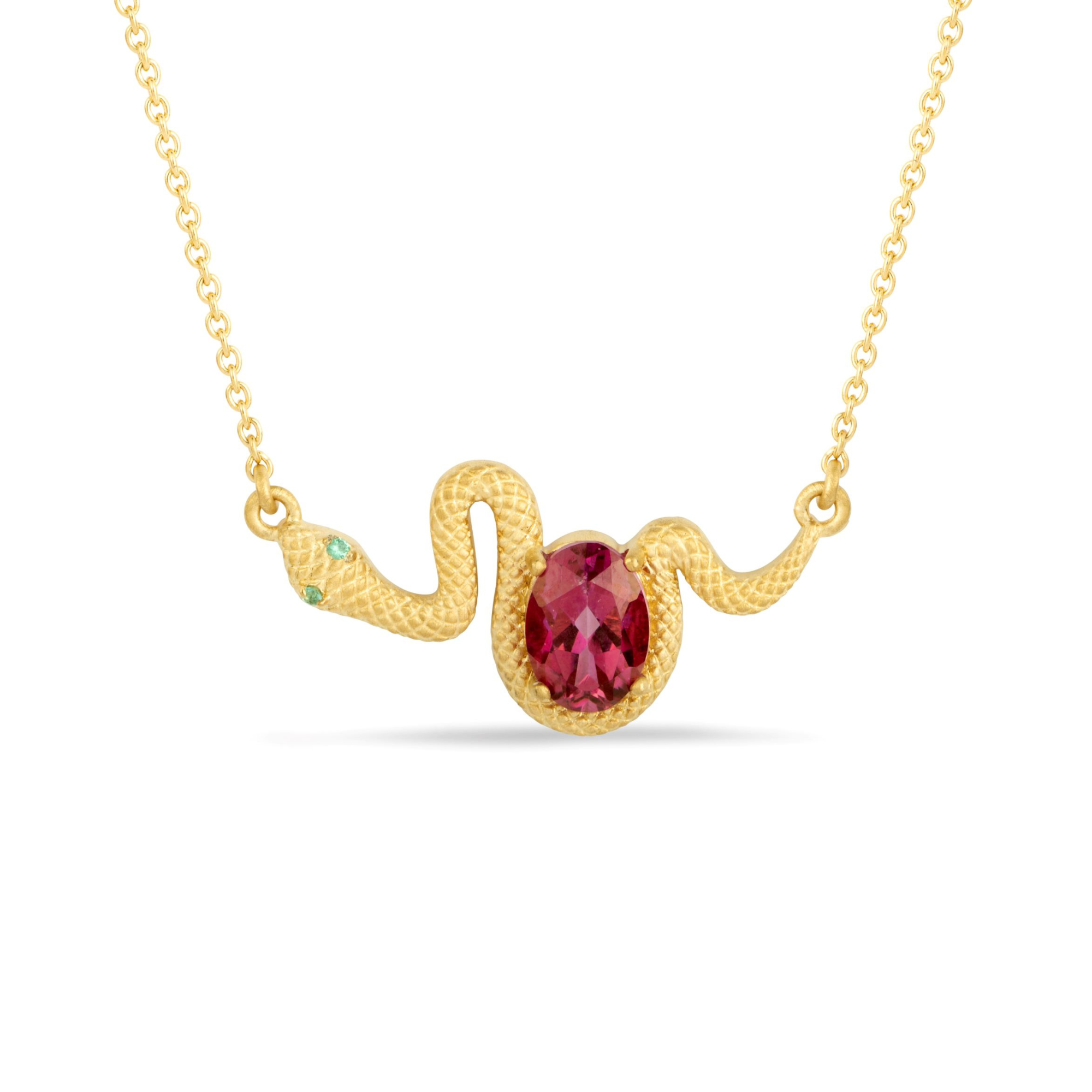 Sarpe Tsavorite & Pink Topaz Winding Snake Necklace