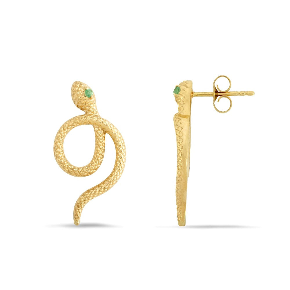 Sarpe Zambian Emerald Snake Stud Earrings