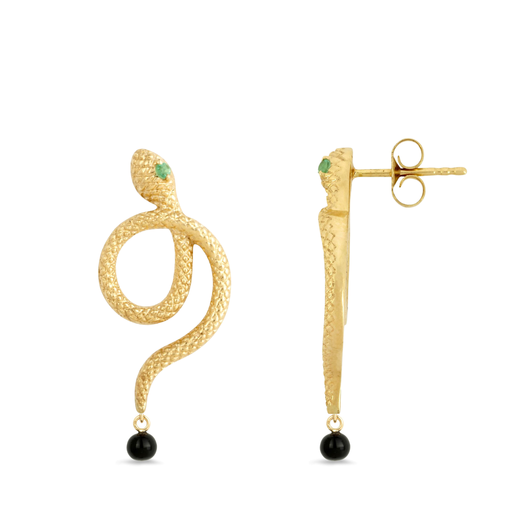 Sarpe Zambian Emerald & Onyx Snake Drop Earrings