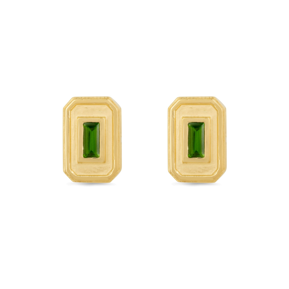 Margot Fox Jewellery | CEO's Deco Baguette Tsavorite Geometric Stud Earrings In Gold Plated Silver