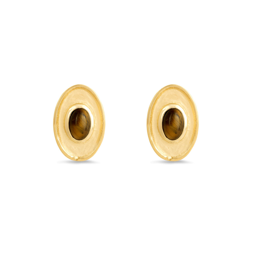 CEO's Deco Oval Tiger's Eye Stud Earrings | Margot Fox Jewellery