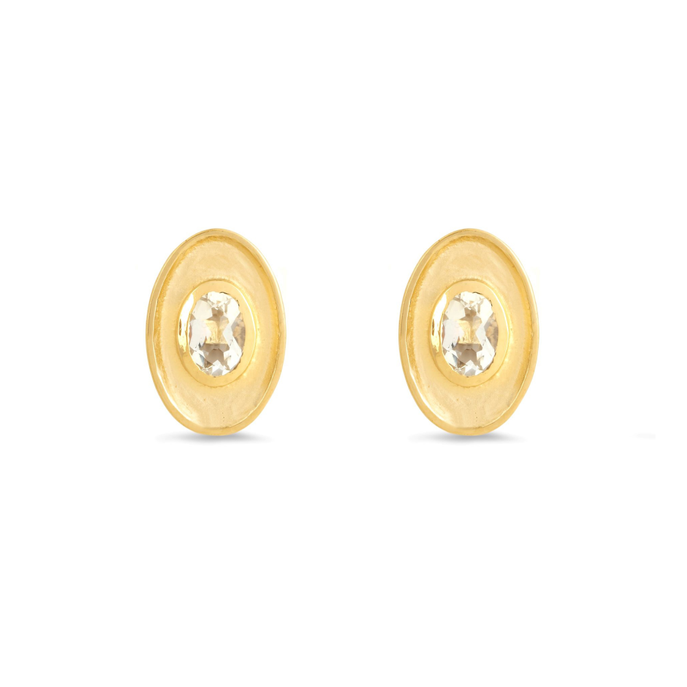 CEO's Deco Oval Topaz Stud Earrings 14ct Gold Plated Silver