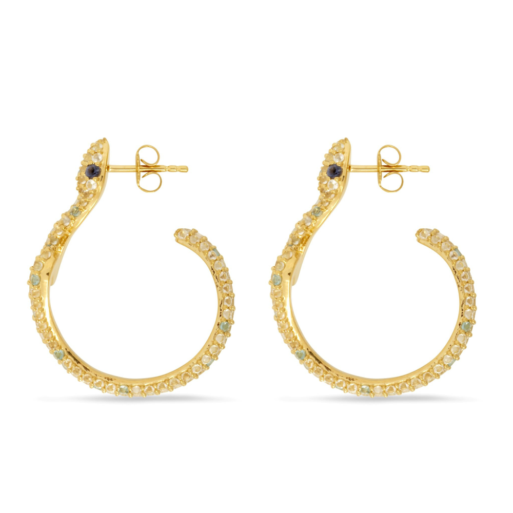 Sarpe White Topaz & Iolite Winding Snake Hoop Earrings