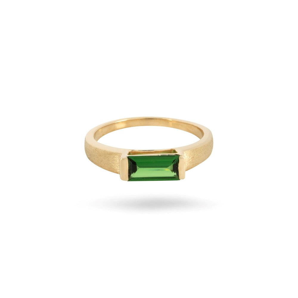 Margot Fox Jewellery | Modern Edge Baguette Tsavorite Band Ring In 10ct Matte Gold