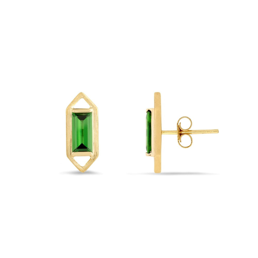 Modern Edge Baguette Tsavorite Geometric Stud Earrings