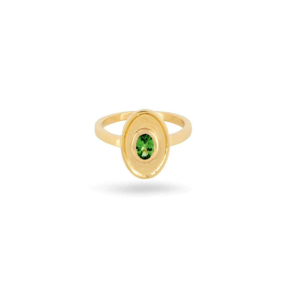 Margot Fox Jewellery | CEO's Deco Oval Tsavorite Ring In 10ct Yellow Gold