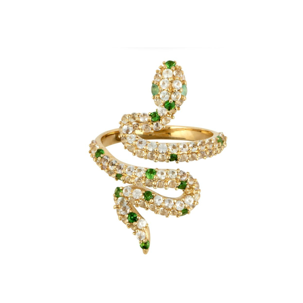 Sarpe Zambian Emerald, White Sapphire & Tsavorite Winding Snake Ring